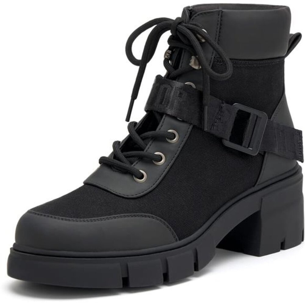 Women's Combat Boots Chunky Lug Sole Ankle Boots Lace Up Buckle Casual Shoes